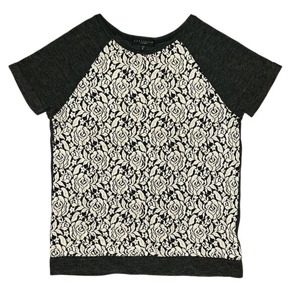 Sanctuary Semi-Sheer Lace Front Rose Design Gray & Cream Top Medium - Picture 1 of 7
